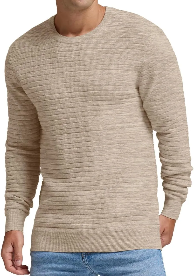 Men's Crewneck Pullover Sweater Solid Knitted Soft Long Sleeve Casual Sweater