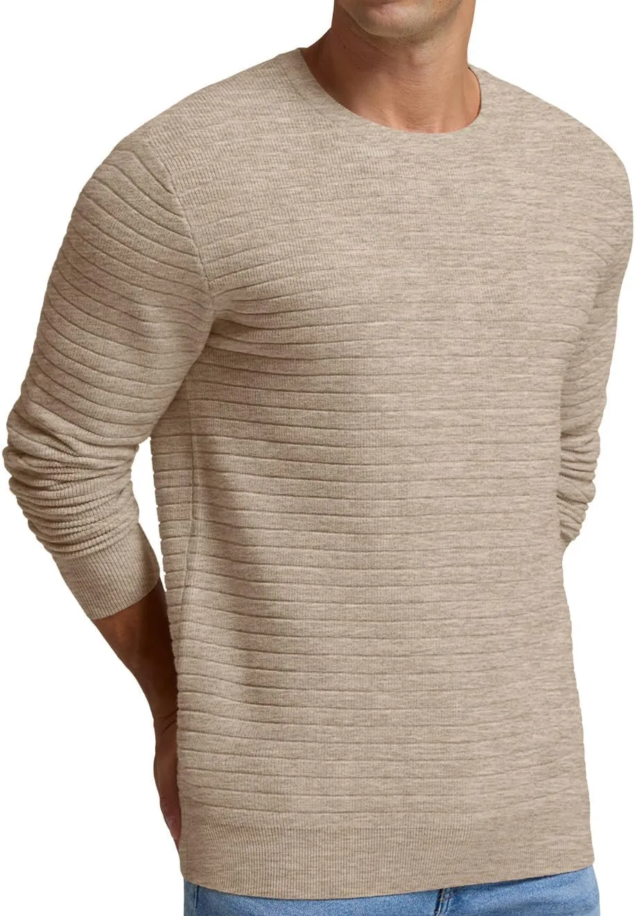 Men's Crewneck Pullover Sweater Solid Knitted Soft Long Sleeve Casual Sweater