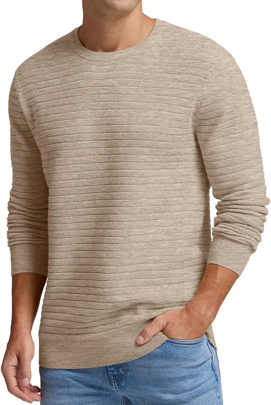 Men's Crewneck Pullover Sweater Solid Knitted Soft Long Sleeve Casual Sweater