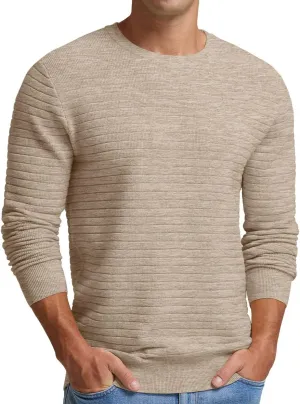 Men's Crewneck Pullover Sweater Solid Knitted Soft Long Sleeve Casual Sweater