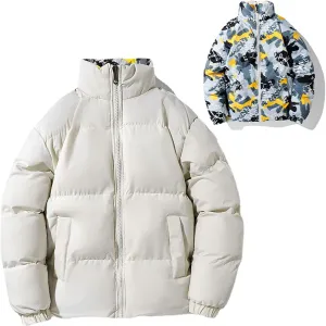 Men's Down Padded Reversible Jacket Thick Cotton Coat Zip Up Comfortable Sportswear Casual Oversize Outfit