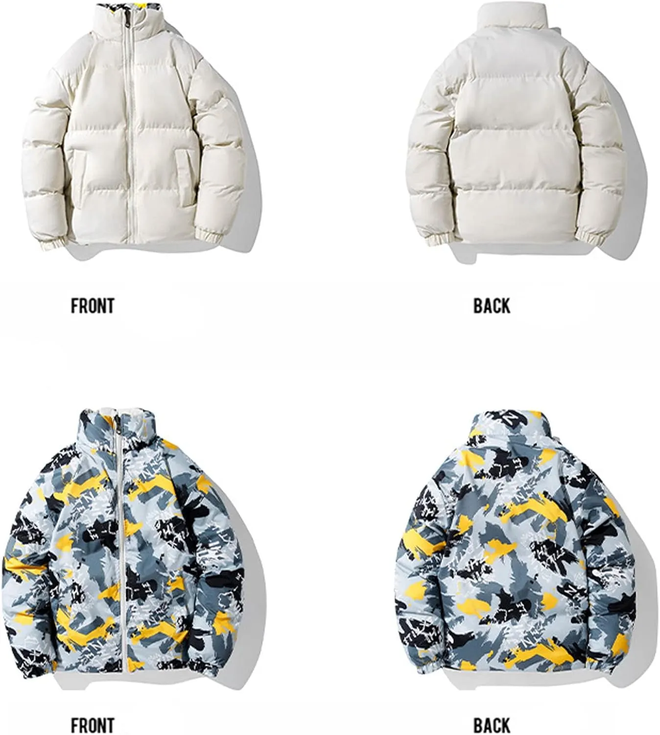 Men's Down Padded Reversible Jacket Thick Cotton Coat Zip Up Comfortable Sportswear Casual Oversize Outfit