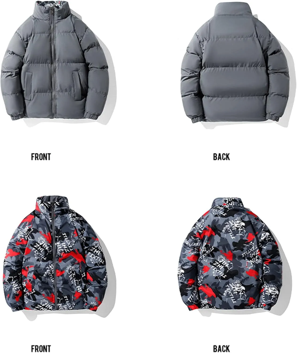 Men's Down Padded Reversible Jacket Thick Cotton Coat Zip Up Comfortable Sportswear Casual Oversize Outfit