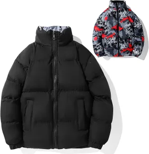 Men's Down Padded Reversible Jacket Thick Cotton Coat Zip Up Comfortable Sportswear Casual Oversize Outfit
