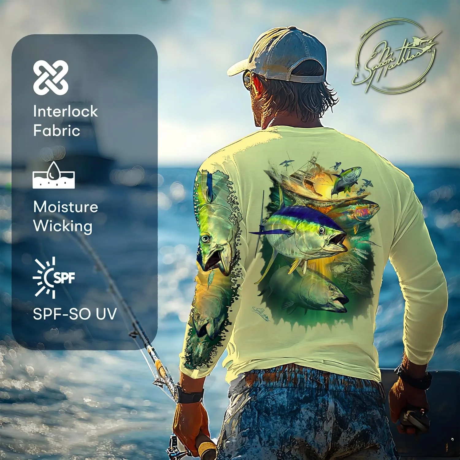 Mens Fishermens Tuna Slam Comfortable Fishing Shirt-UPF 50  Xtreme-Tek Interlocking Fabric, Quick-Dry, Ideal for Anglers