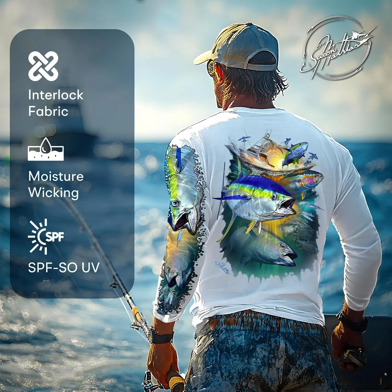 Mens Fishermens Tuna Slam Comfortable Fishing Shirt-UPF 50  Xtreme-Tek Interlocking Fabric, Quick-Dry, Ideal for Anglers