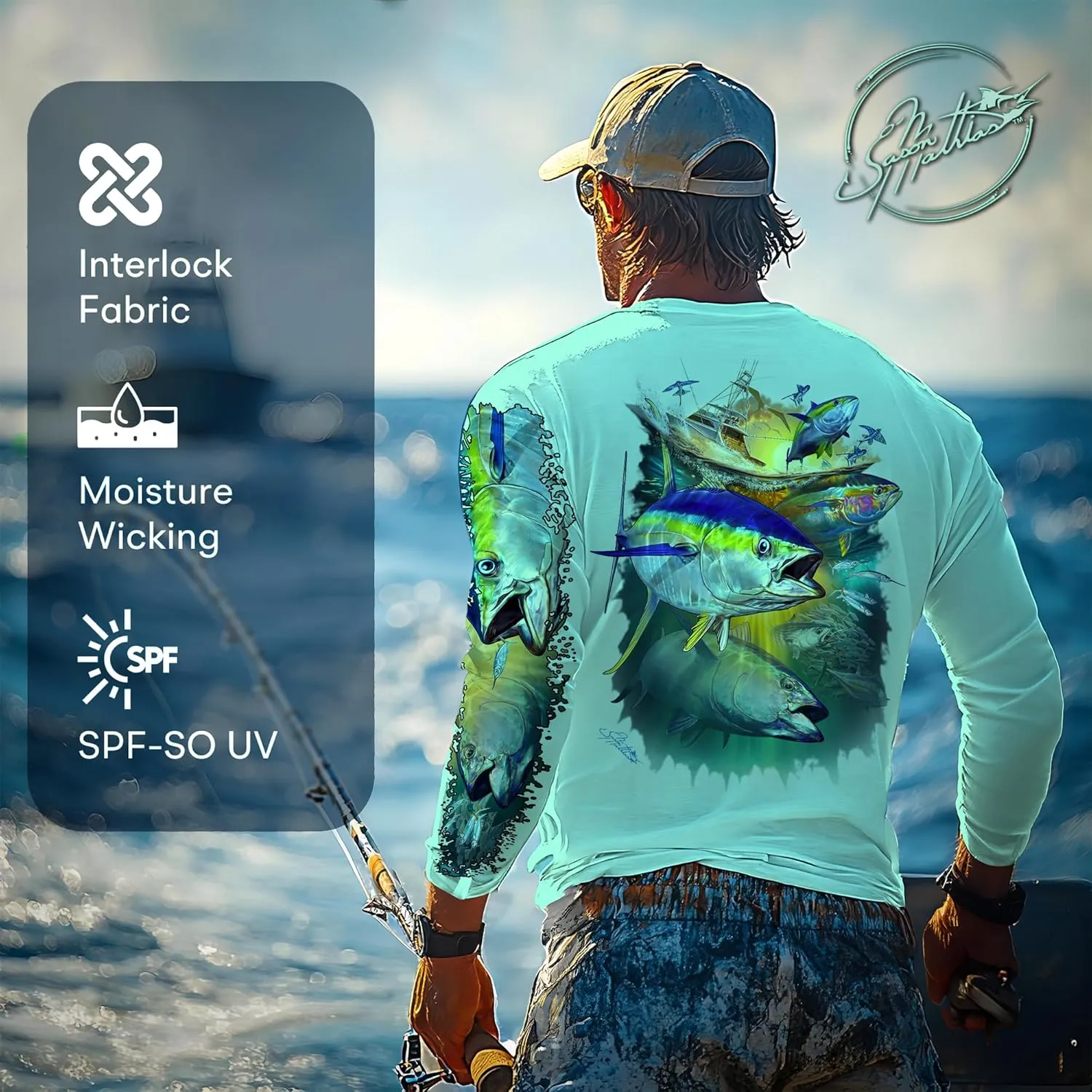 Mens Fishermens Tuna Slam Comfortable Fishing Shirt-UPF 50  Xtreme-Tek Interlocking Fabric, Quick-Dry, Ideal for Anglers