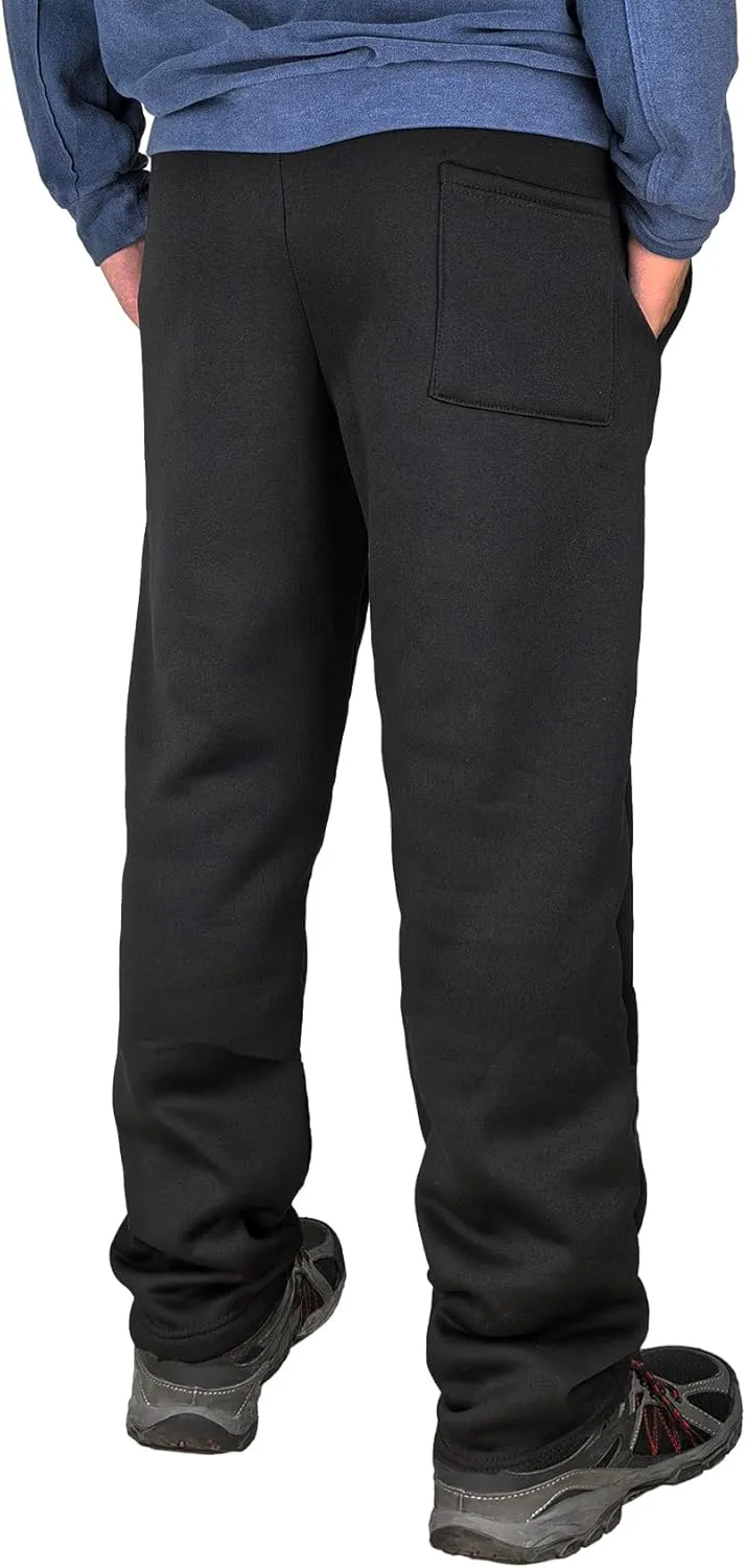 Mens Fleece Athletic Sweatpants Workout Relaxed Fit Elastic Waist Open Bottom Sweat Pants with Pockets Drawstring