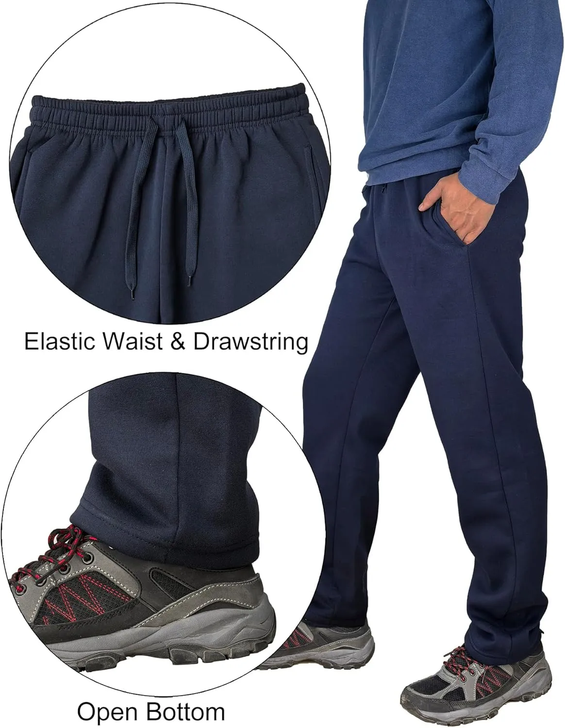 Mens Fleece Athletic Sweatpants Workout Relaxed Fit Elastic Waist Open Bottom Sweat Pants with Pockets Drawstring