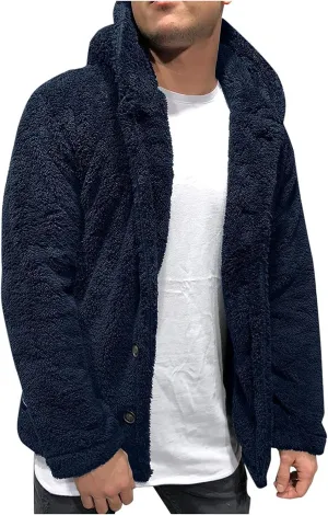 Mens Fluffy Fuzzy Jacket,Plush Fleece Casual Winter Fall Button Up Cardigan Coat Soft Sherpa Outerwear