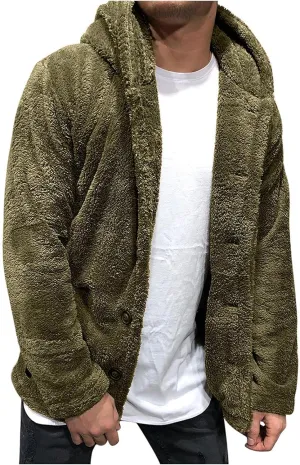 Mens Fluffy Fuzzy Jacket,Plush Fleece Casual Winter Fall Button Up Cardigan Coat Soft Sherpa Outerwear
