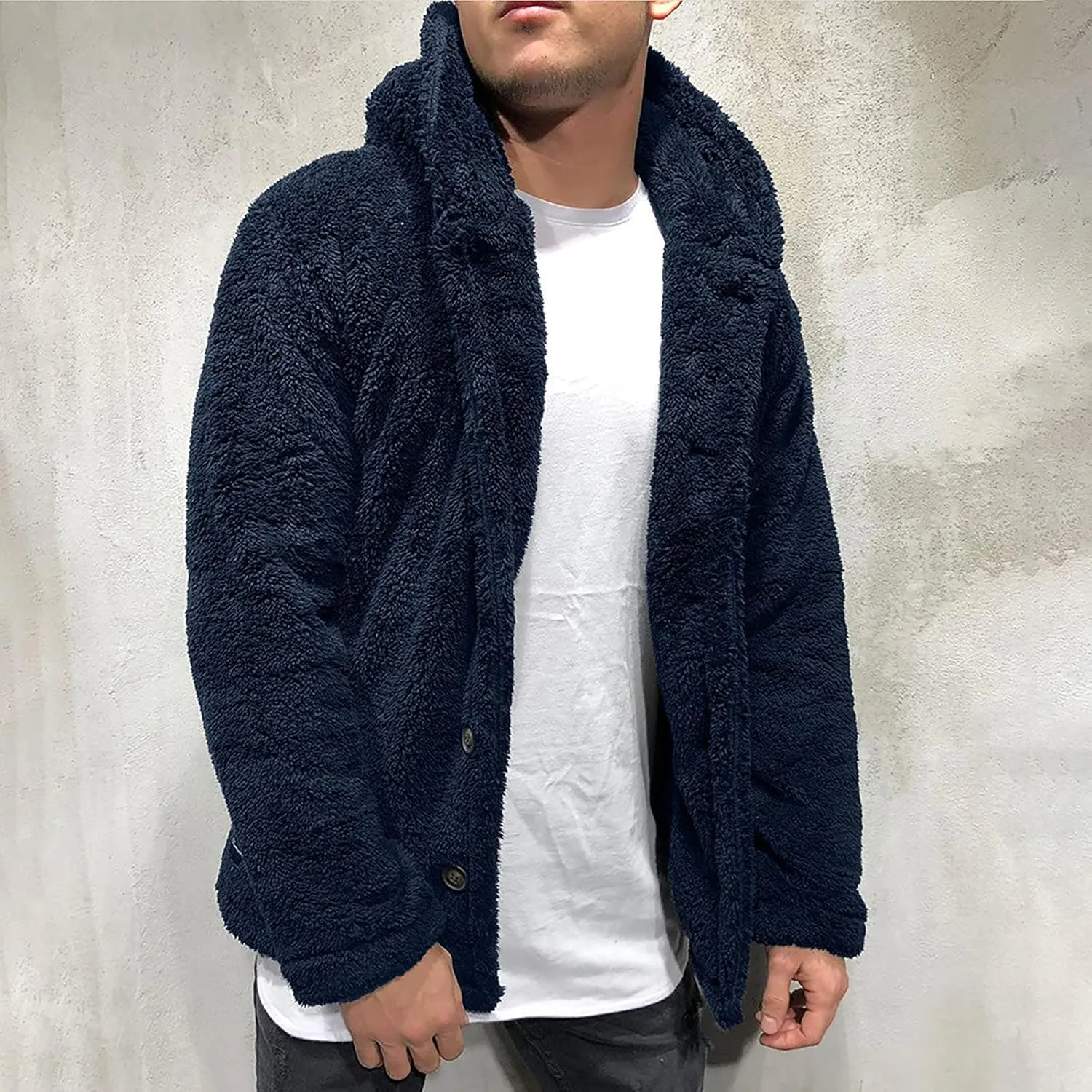 Mens Fluffy Fuzzy Jacket,Plush Fleece Casual Winter Fall Button Up Cardigan Coat Soft Sherpa Outerwear