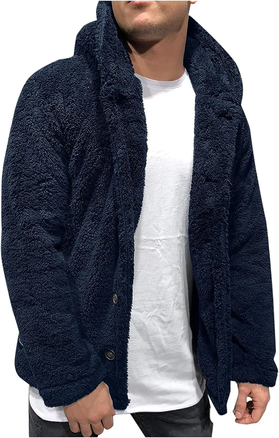 Mens Fluffy Fuzzy Jacket,Plush Fleece Casual Winter Fall Button Up Cardigan Coat Soft Sherpa Outerwear