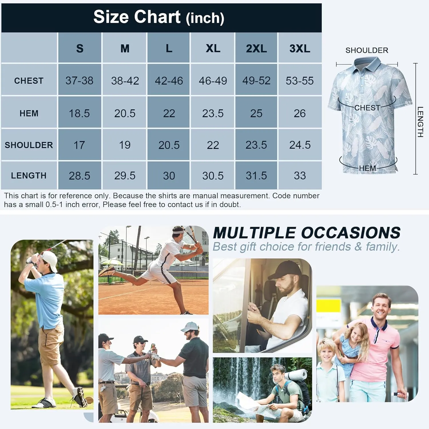 Men's Golf Shirts-Moisture Wicking Dry Fit Performance Recycled Polo Short Sleeve for Bussiness Casual Tennis