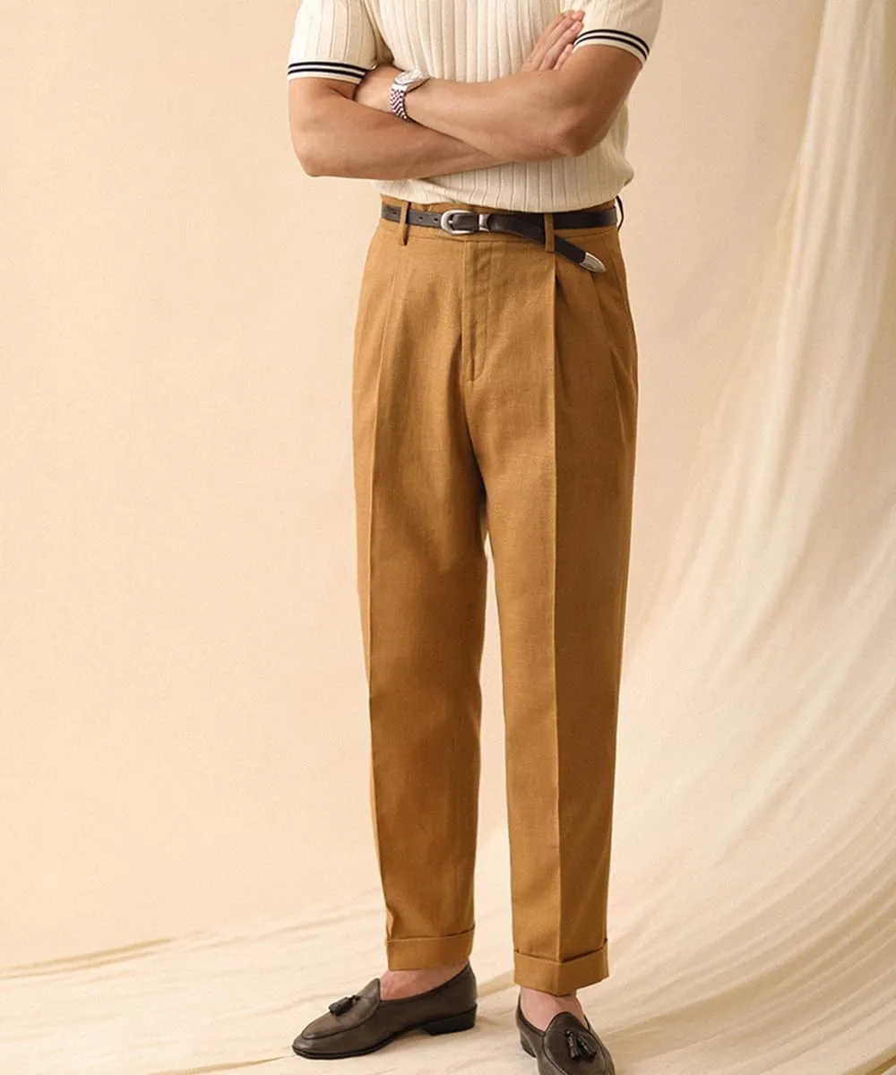 Men's Linen Dress Pants Vintage Relaxed Fit Straight Legs Linen Blend Elastic Waist Pants