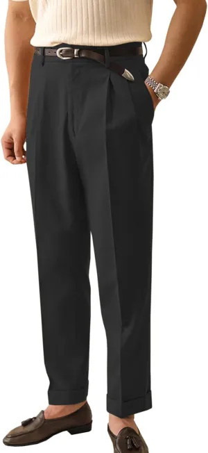 Men's Linen Dress Pants Vintage Relaxed Fit Straight Legs Linen Blend Elastic Waist Pants