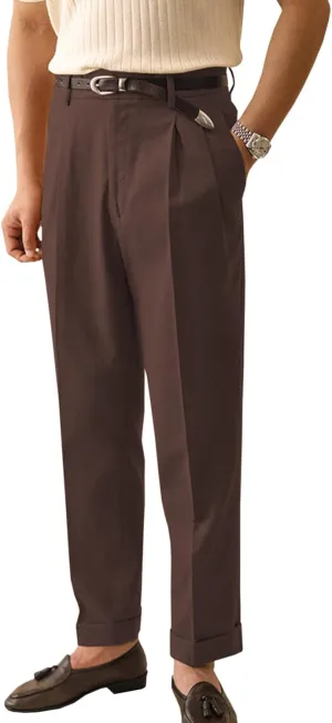Men's Linen Dress Pants Vintage Relaxed Fit Straight Legs Linen Blend Elastic Waist Pants