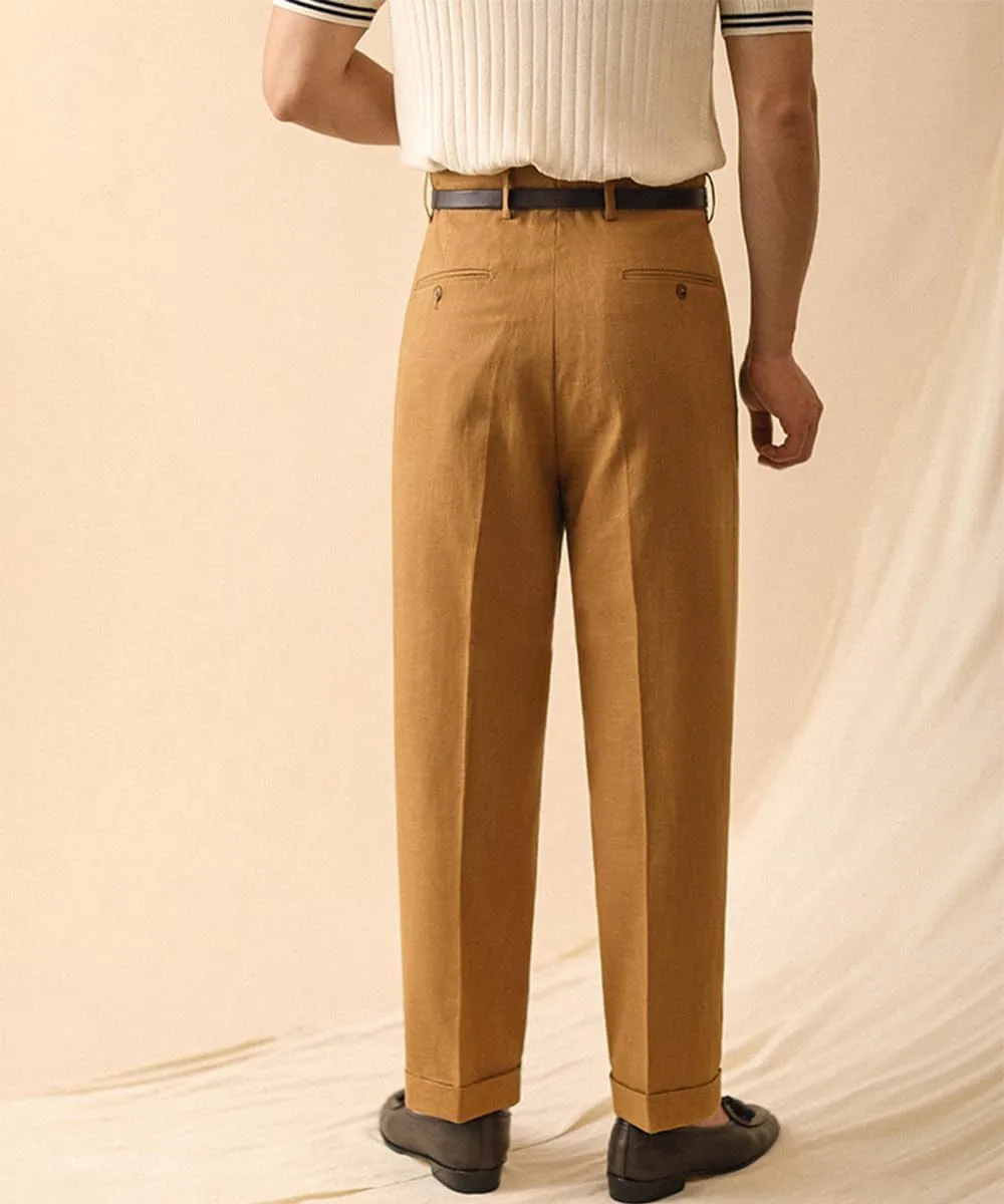 Men's Linen Dress Pants Vintage Relaxed Fit Straight Legs Linen Blend Elastic Waist Pants