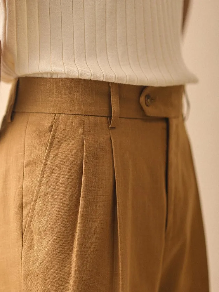 Men's Linen Dress Pants Vintage Relaxed Fit Straight Legs Linen Blend Elastic Waist Pants