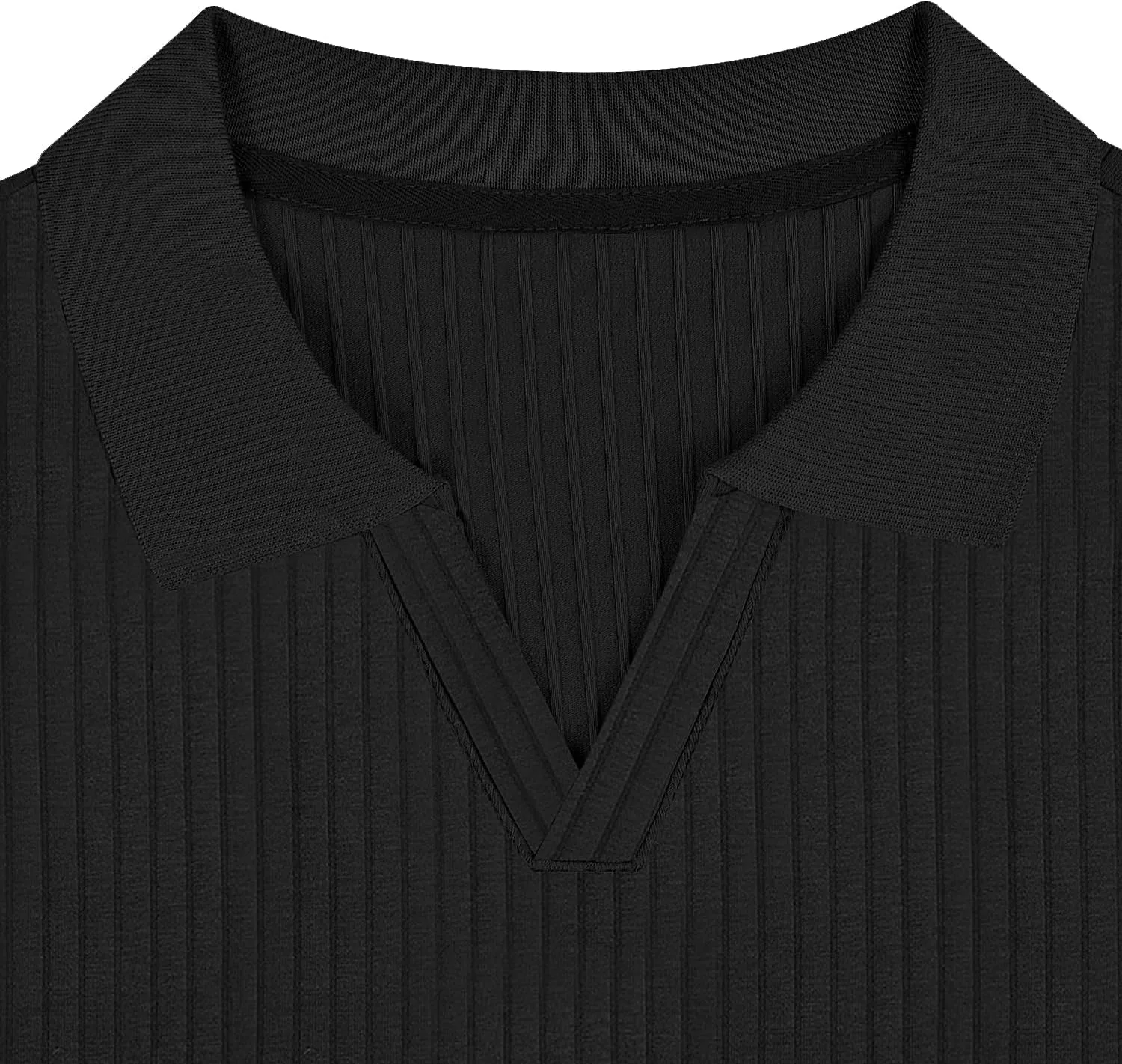 Men's Muscle V Neck Polo Shirts Slim Fit Short Long Sleeve Cotton Golf T-Shirts Ribbed Knit Soft Tees