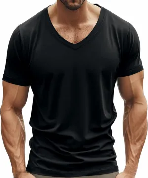 Mens Quick Dry V Neck T-Shirts Gym Workout Sport Breathable Soft Comfy Tees Short Sleeve Running Athletic Casual Top