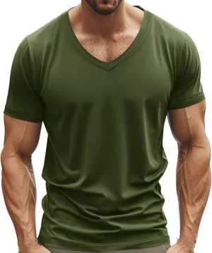 Mens Quick Dry V Neck T-Shirts Gym Workout Sport Breathable Soft Comfy Tees Short Sleeve Running Athletic Casual Top