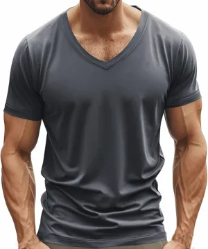 Mens Quick Dry V Neck T-Shirts Gym Workout Sport Breathable Soft Comfy Tees Short Sleeve Running Athletic Casual Top
