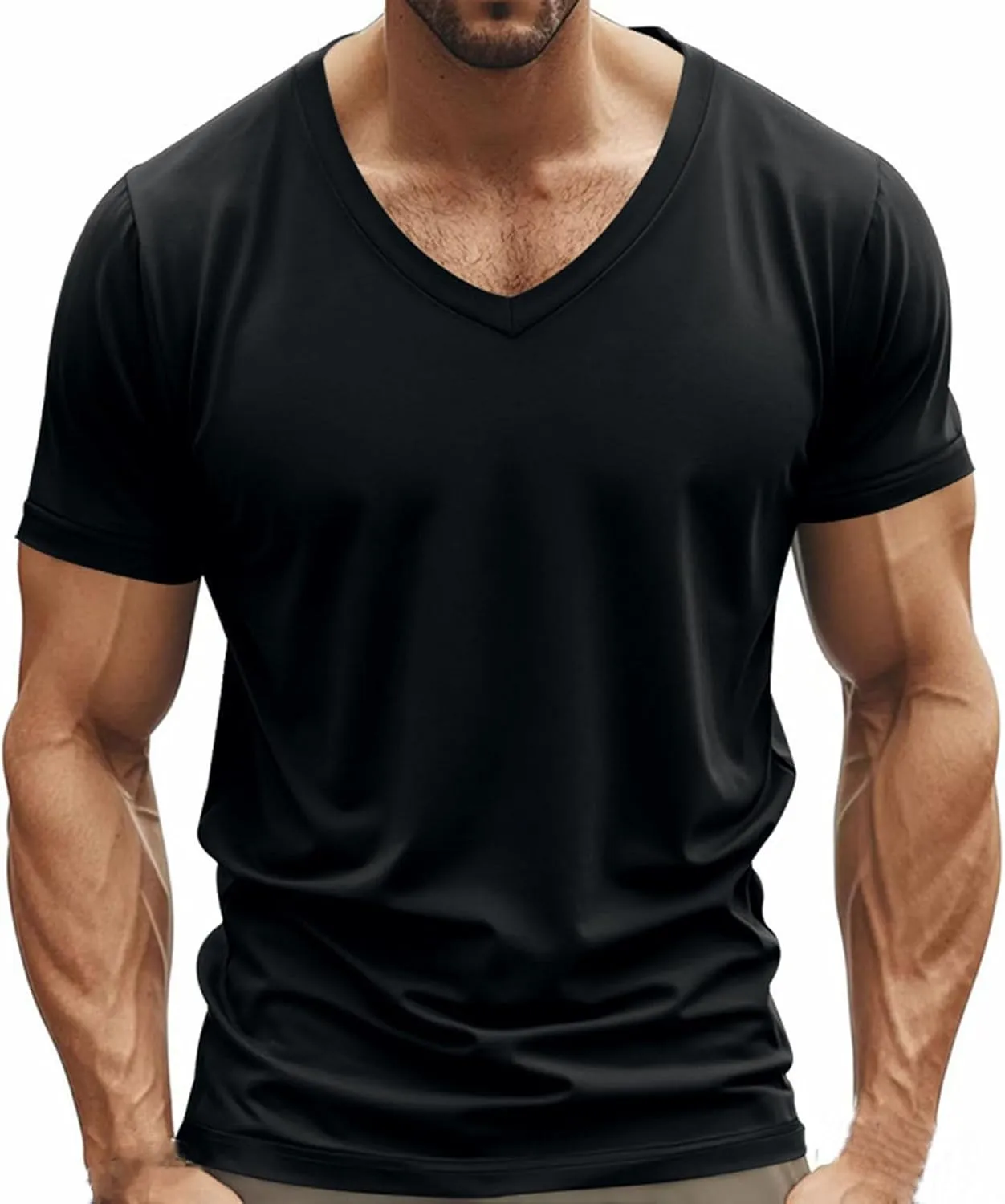 Mens Quick Dry V Neck T-Shirts Gym Workout Sport Breathable Soft Comfy Tees Short Sleeve Running Athletic Casual Top