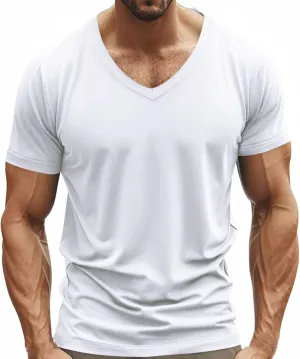 Mens Quick Dry V Neck T-Shirts Gym Workout Sport Breathable Soft Comfy Tees Short Sleeve Running Athletic Casual Top