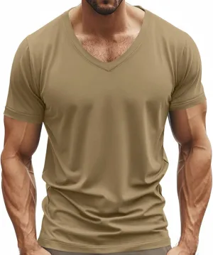 Mens Quick Dry V Neck T-Shirts Gym Workout Sport Breathable Soft Comfy Tees Short Sleeve Running Athletic Casual Top