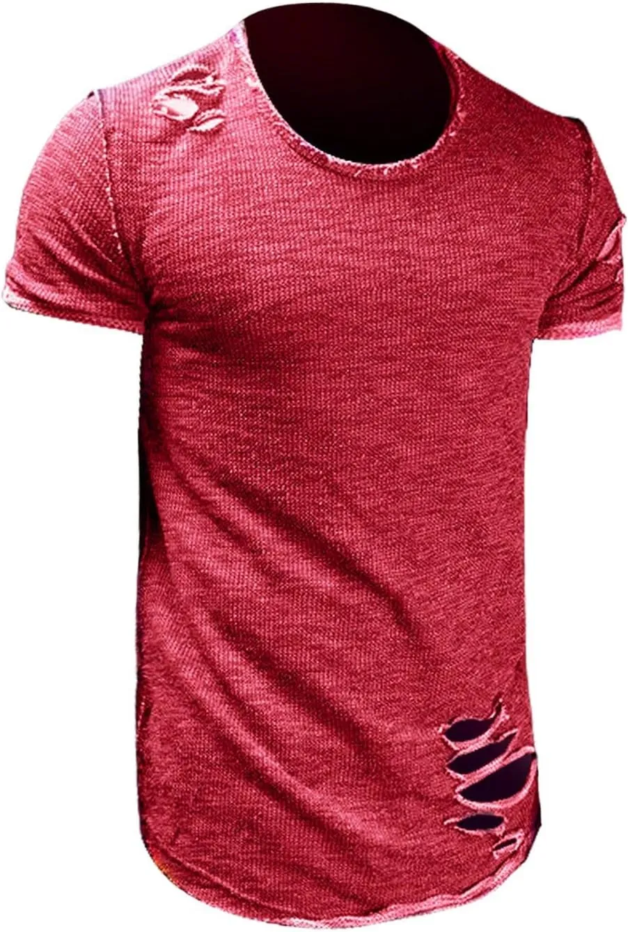 Mens Ripped T-Shirt Short Sleeve Muscle Fit Crew Neck Fashion Solid Street Hipster Tees Dressy Casual Outdoor Versatile Tops