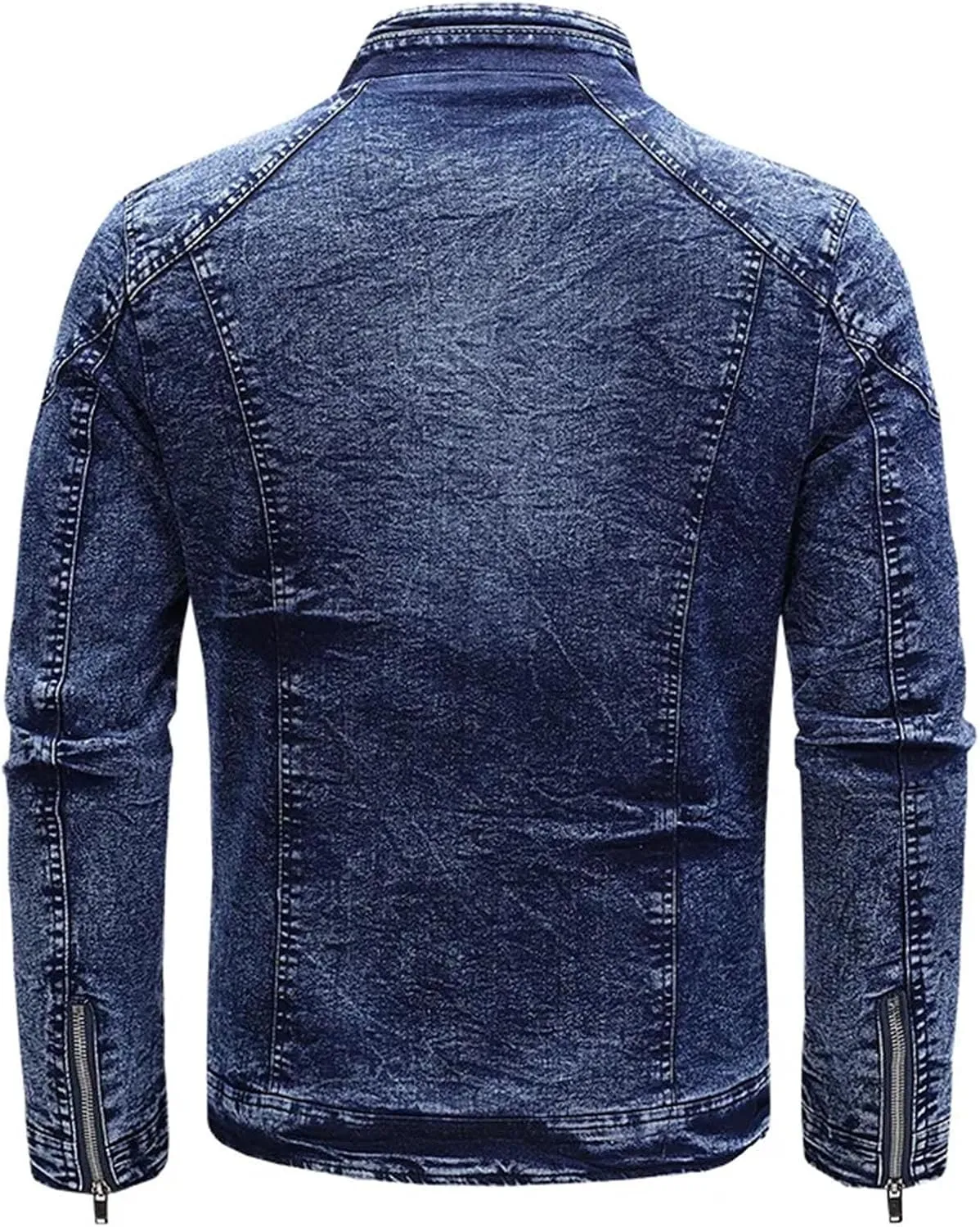 Men's Spring Retro Zipper Stand Collar Motorcycle Denim Jacket Cotton Casual Slim Comfortable Flight Jacket
