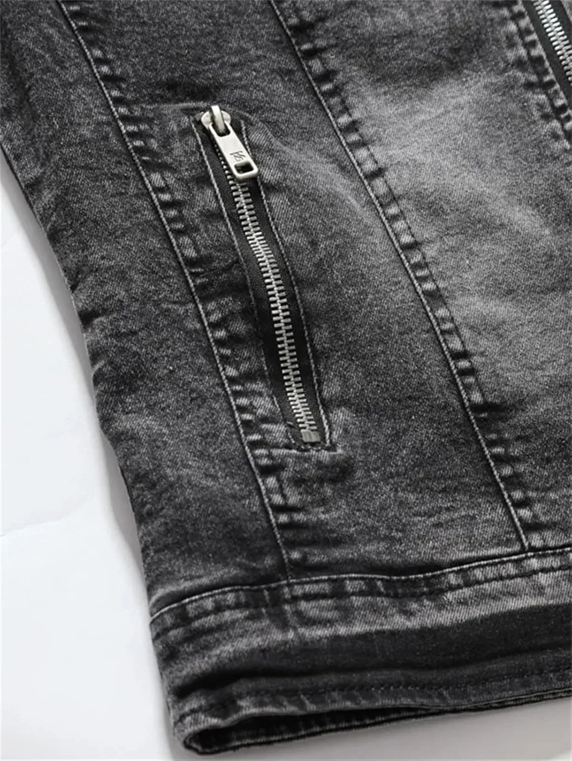 Men's Spring Retro Zipper Stand Collar Motorcycle Denim Jacket Cotton Casual Slim Comfortable Flight Jacket