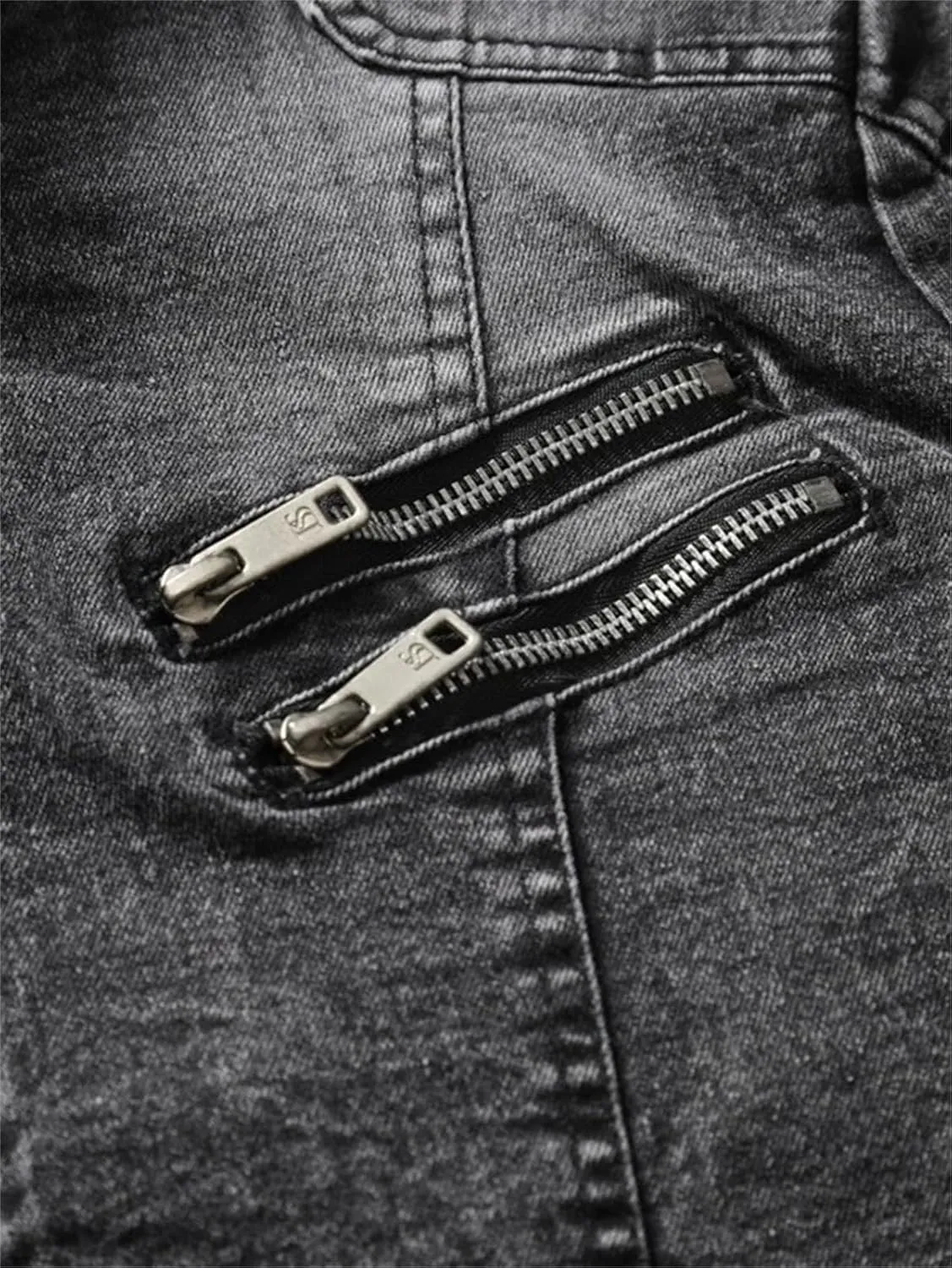 Men's Spring Retro Zipper Stand Collar Motorcycle Denim Jacket Cotton Casual Slim Comfortable Flight Jacket