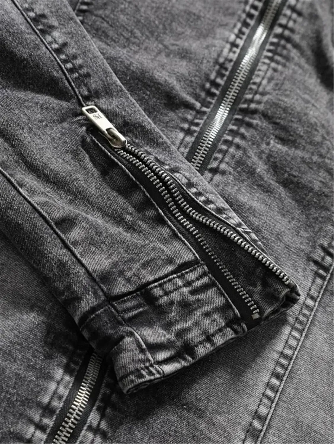 Men's Spring Retro Zipper Stand Collar Motorcycle Denim Jacket Cotton Casual Slim Comfortable Flight Jacket