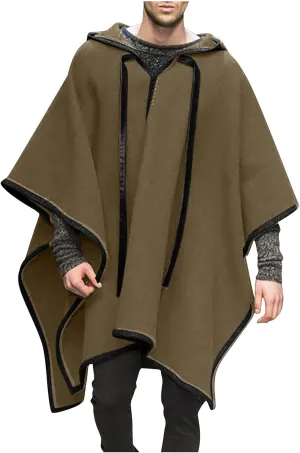 Men's Steampunk Gothic Hooded Fashion Poncho Comfortable Home Clothes House Coat Men Wool Alpaca Poncho Hooded