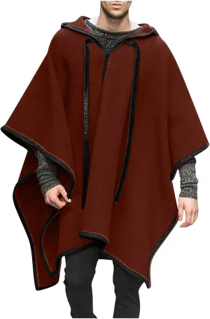 Men's Steampunk Gothic Hooded Fashion Poncho Comfortable Home Clothes House Coat Men Wool Alpaca Poncho Hooded