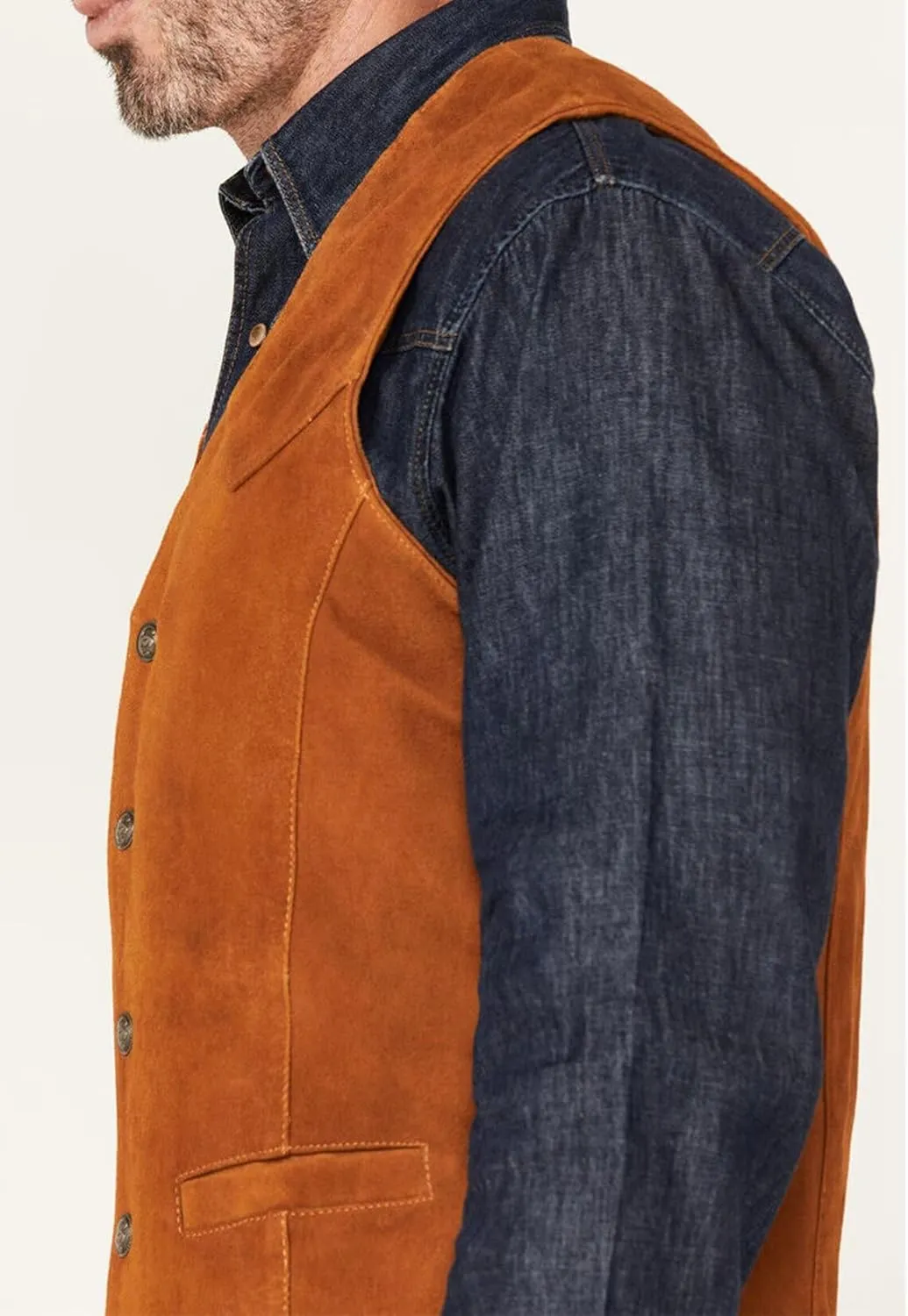 Men's Suede Leather Vest Slim Fit V-Neck Western Cowboy Waistcoat for Wedding Prom
