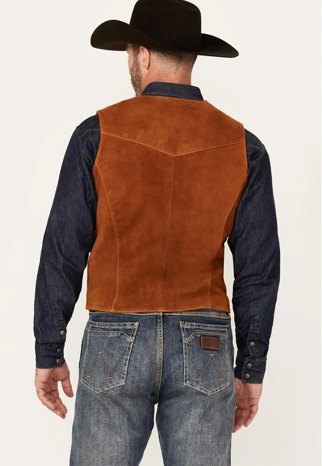 Men's Suede Leather Vest Slim Fit V-Neck Western Cowboy Waistcoat for Wedding Prom