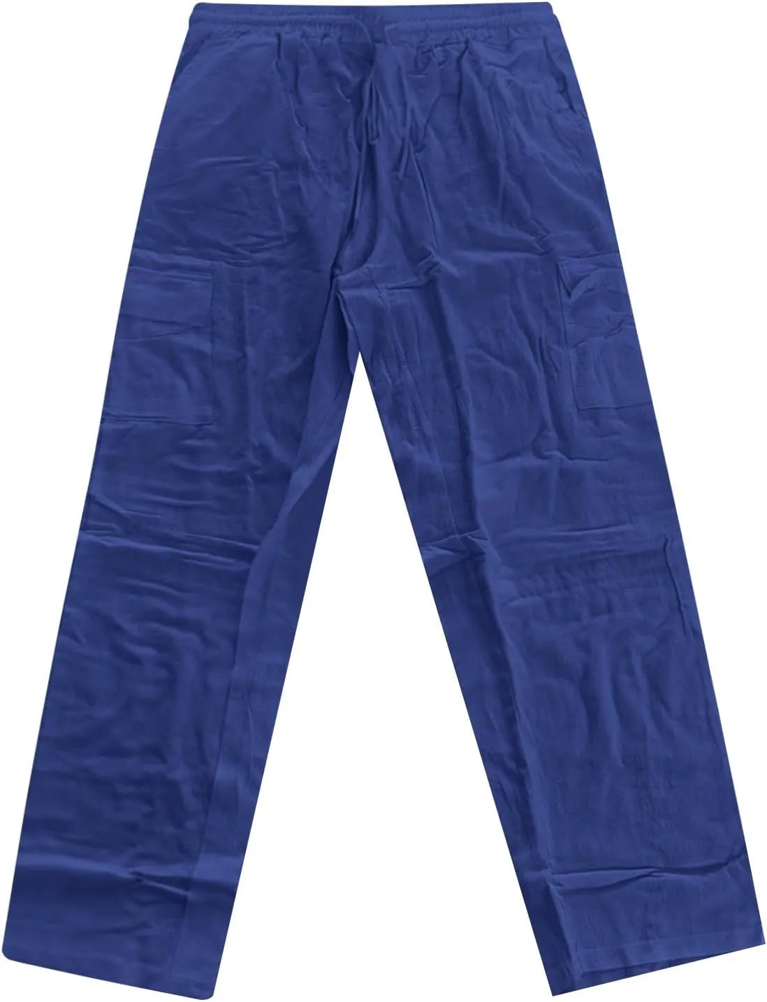 Men's Summer Cotton Pants Pull Rope Multi-Pocket Straight Leg Daily Outdoor Hemp Casual Pants 2025