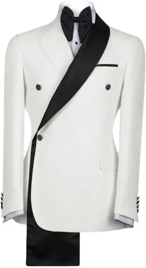 Men's Tux Jacket One-Button Shawl Lapel Blazer with White Trim, Formal Wear for Weddings and Dinners