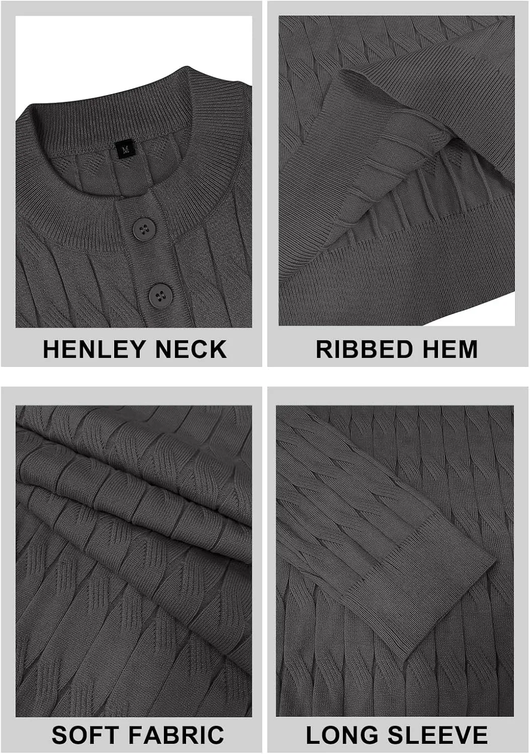MLANM Men's Henley Knit Sweaters Long Sleeve Pullover Sweater Casual Fashion Thermal Sweaters
