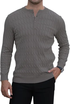 MLANM Men's Henley Knit Sweaters Long Sleeve Pullover Sweater Casual Fashion Thermal Sweaters