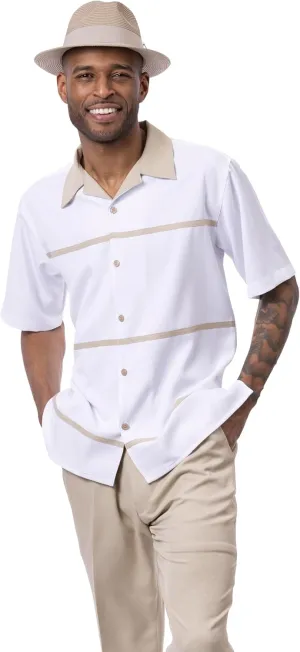 MONTIQUE Men's Walking Suit  Short Sleeve Button-Up Shirt & Relaxed-Fit Cuffed Pants - 2412