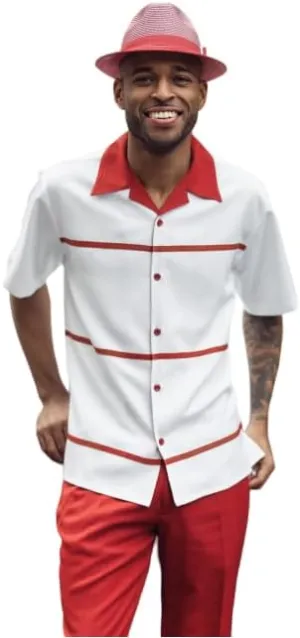 MONTIQUE Men's Walking Suit  Short Sleeve Button-Up Shirt & Relaxed-Fit Cuffed Pants - 2412