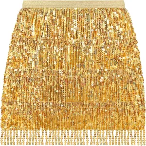 MYMORE Womens Sparkly Sequin Fringe Skirt - Black Rave Concert Disco Space Cowgirl Outfit Glitter Tassel Mini Skirts