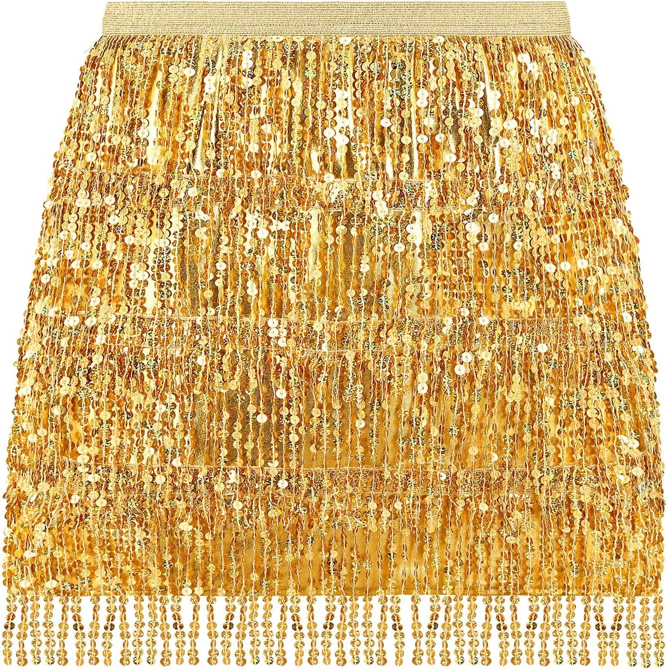 MYMORE Womens Sparkly Sequin Fringe Skirt - Black Rave Concert Disco Space Cowgirl Outfit Glitter Tassel Mini Skirts