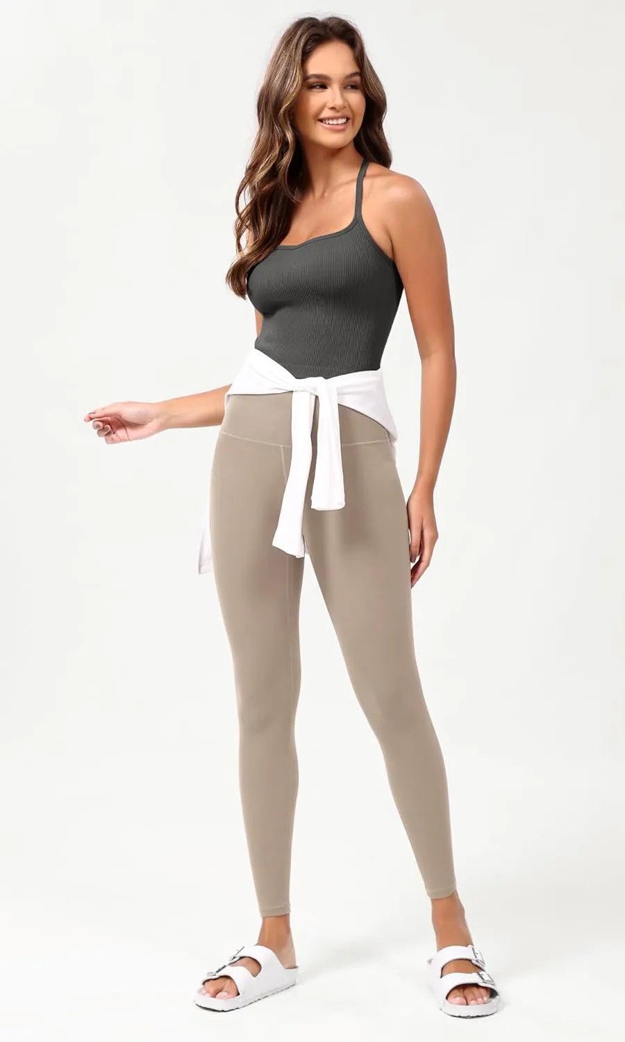 ODODOS Seamless Sweetheart Neck Crop Tank for Women Ribbed Strappy Racerback Cropped Cami Tops