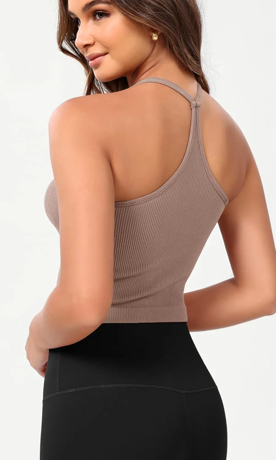 ODODOS Seamless Sweetheart Neck Crop Tank for Women Ribbed Strappy Racerback Cropped Cami Tops