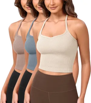 ODODOS Seamless Sweetheart Neck Crop Tank for Women Ribbed Strappy Racerback Cropped Cami Tops